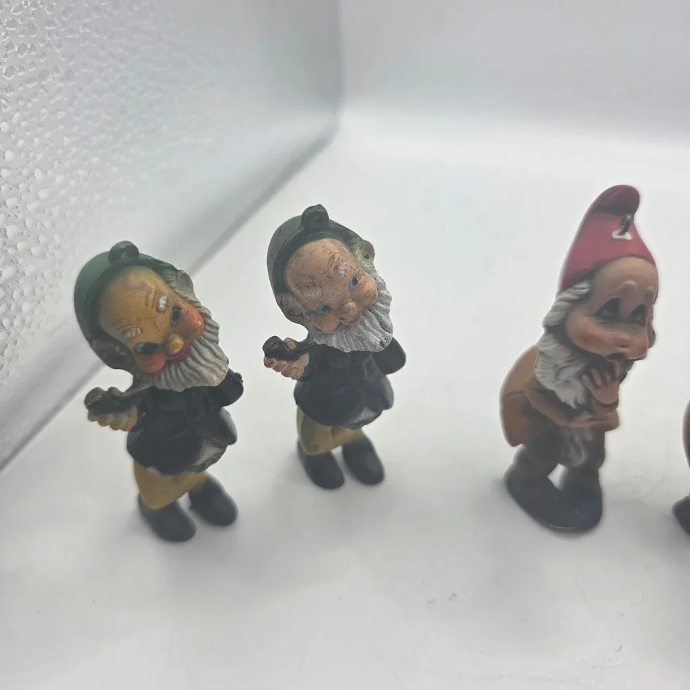 Vintage Gnome Dwarf Christmas Ornaments Figurines Lot of 7 Mini Holiday Decor